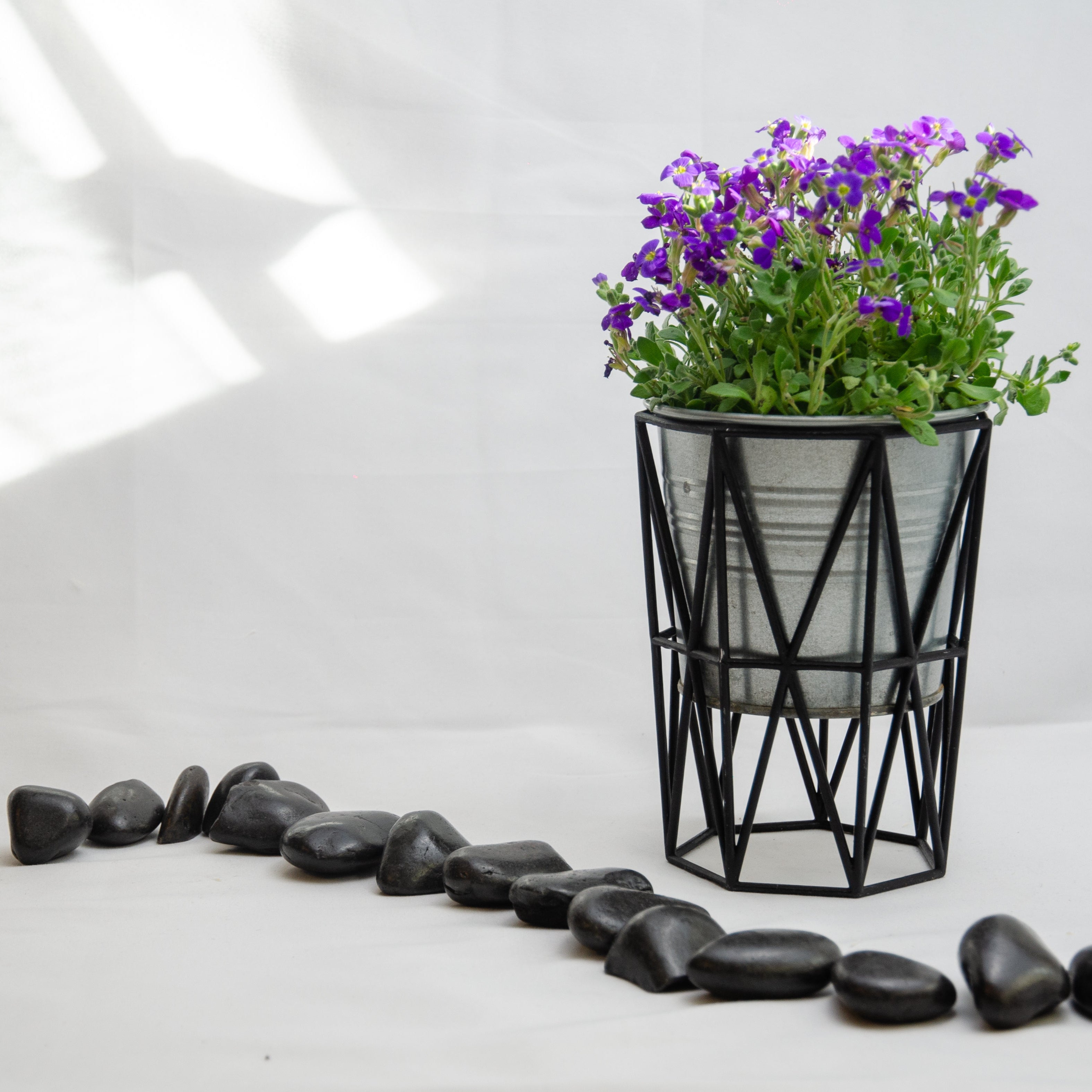 Upright Geometric Wire Vase Cage – Black Design for 10cm Pots & Wedding Table Decor