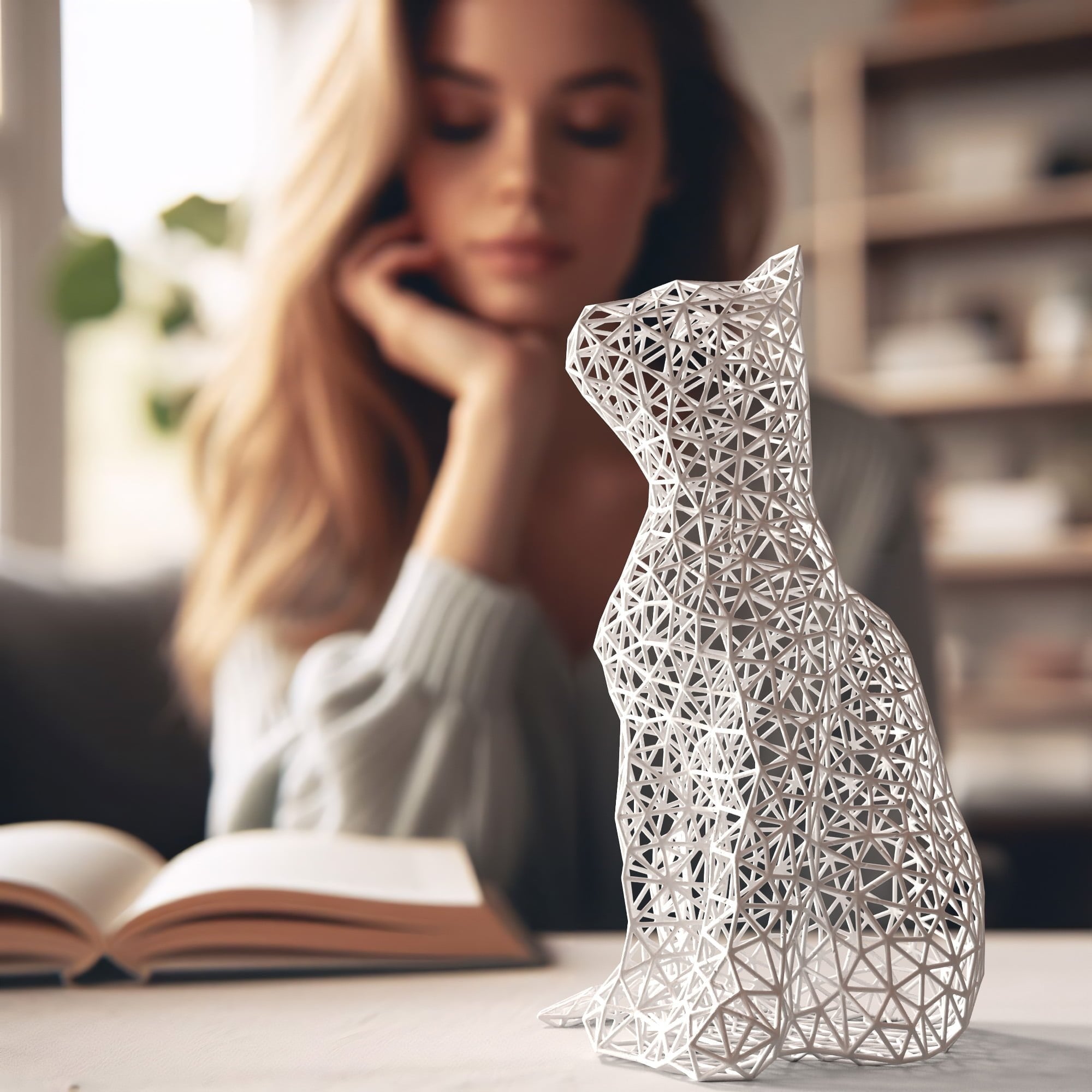 Unique Sitting Cat Figurine 